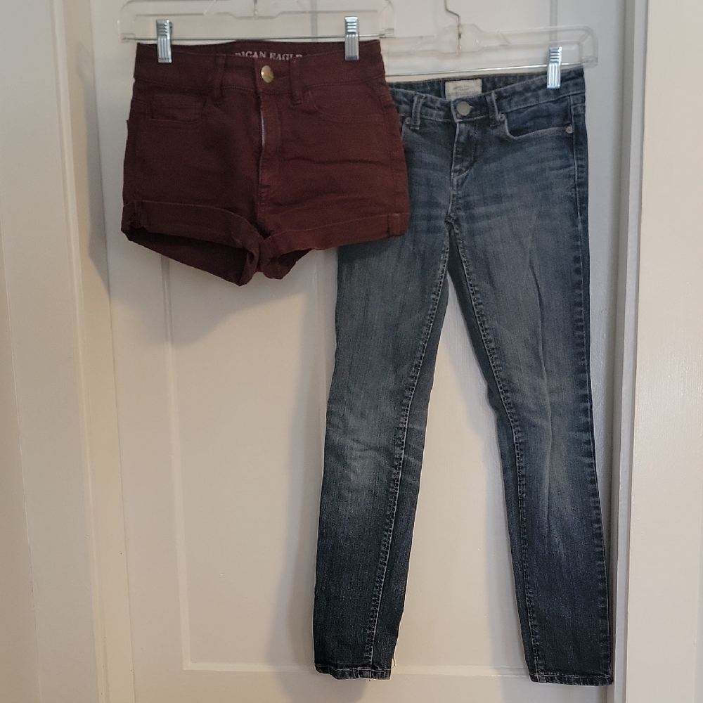 American Eagle Outfitters Women's Skinny Jeans - Denim and Maroon Sz 00